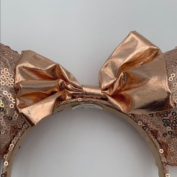 Sequin rose gold pink Disney Mickey Mouse Ears Headband with Bow - Picture 3 of 6